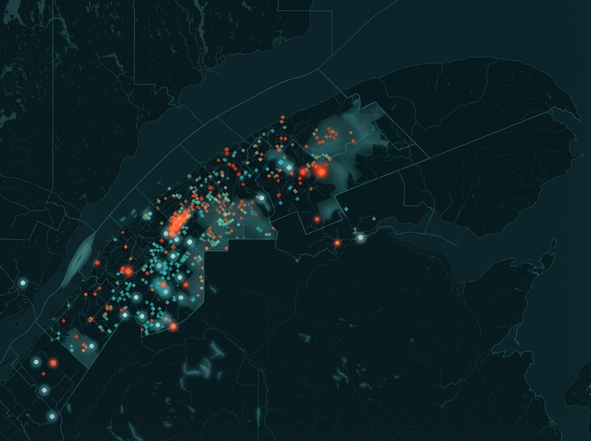 Carte d'analyse de risque des lacs du Bas-Saint-Laurent avec localisation des stations de lavage par données géospatiales